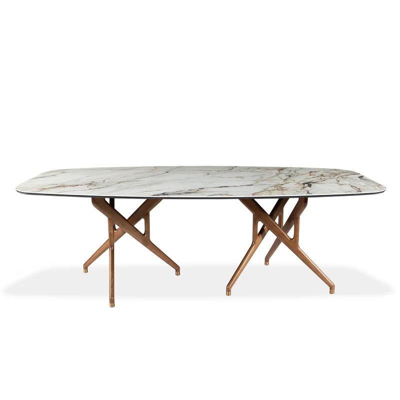 Table de salle à manger rectangulaire avec contour arrondi en céramique - Rafa