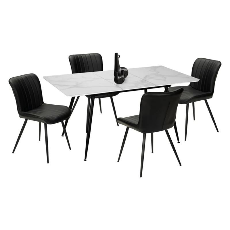 Ensemble de salle à manger avec 4 chaises rembourrées aspect cuir noir - I 1132-1130