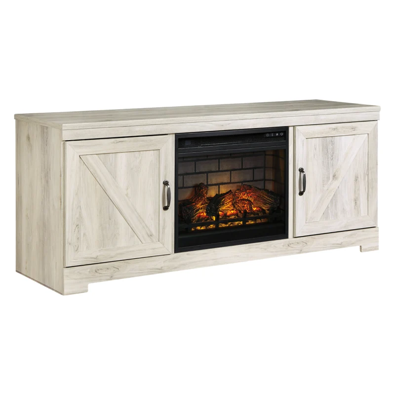 Meuble de télévision en bois/MDF blanc antique avec foyer électrique - Bellaby