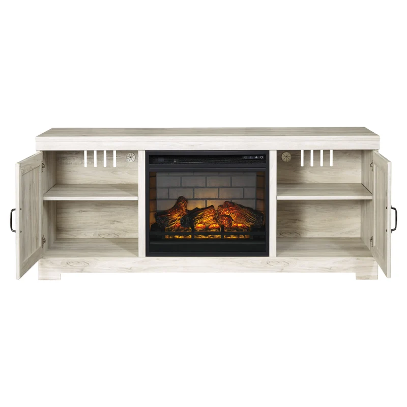 Meuble de télévision en bois/MDF blanc antique avec foyer électrique - Bellaby