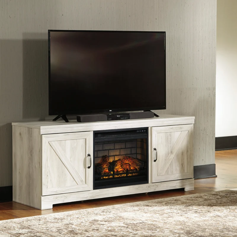 Meuble de télévision en bois/MDF blanc antique avec foyer électrique - Bellaby