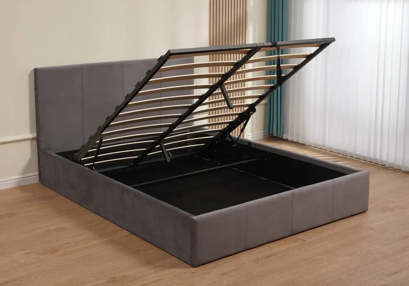 Lit coffre velours gris - Lenita