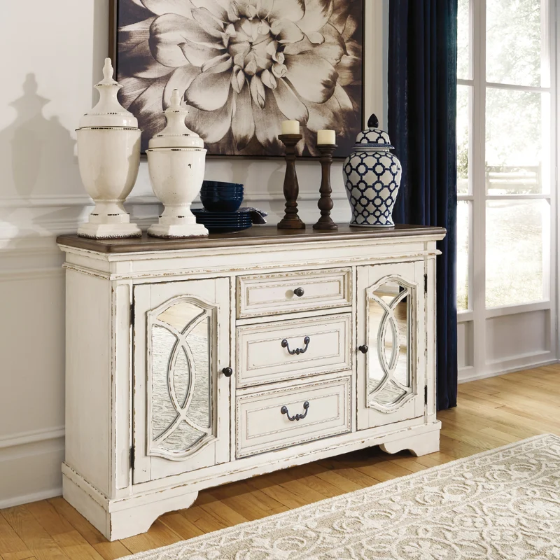Buffet en bois/placage bicolore avec 2 portes et 3 tiroirs - Realyn