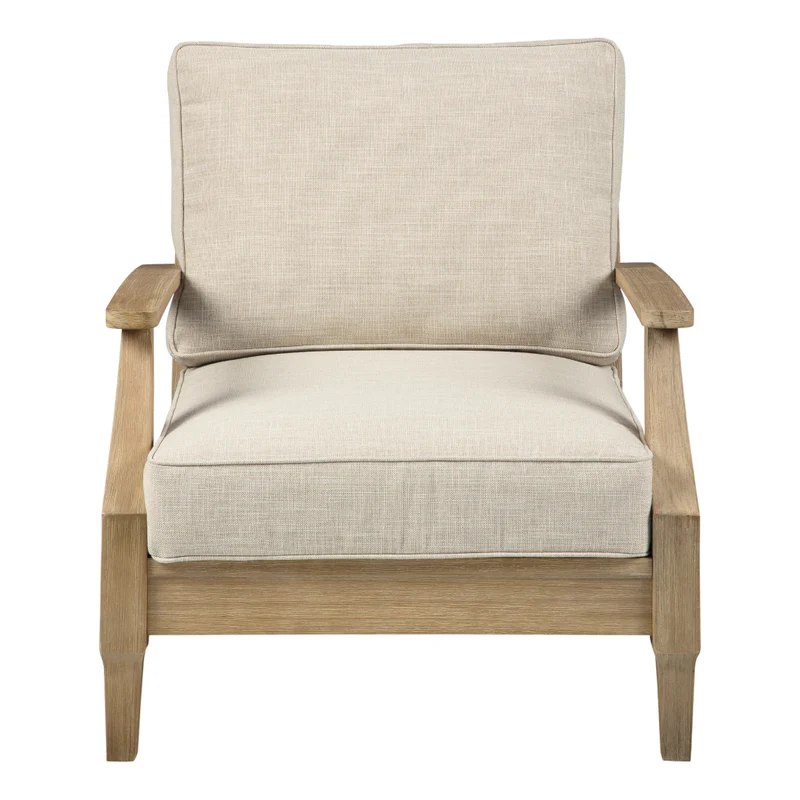 Fauteuil extérieur en tissu Nuvella beige pâle et en bois d'eucalyptus - Clare View