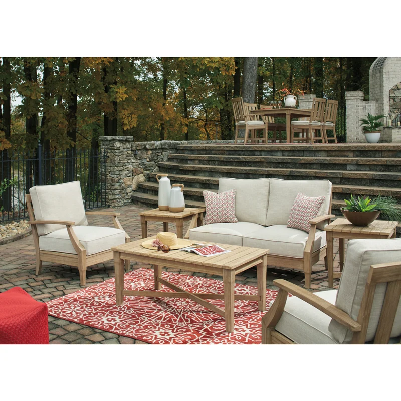 Fauteuil extérieur en tissu Nuvella beige pâle et en bois d'eucalyptus - Clare View