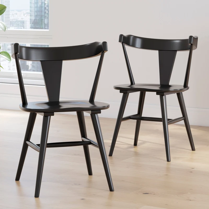 Ensemble de 2 chaises de salle à manger en bois noir - Gretlynn