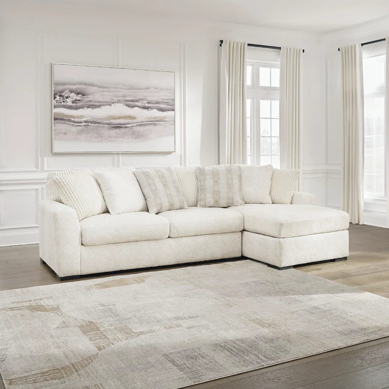 Sofa en tissu ivoire avec chaise longue & coussins - Chessington