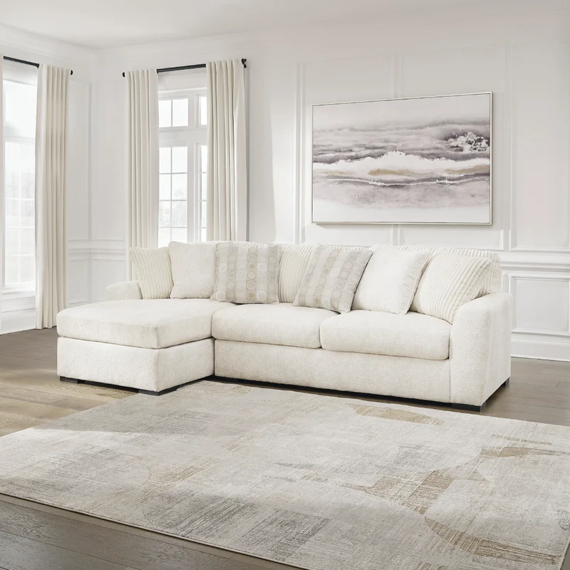 Sofa en tissu ivoire avec chaise longue & coussins - Chessington