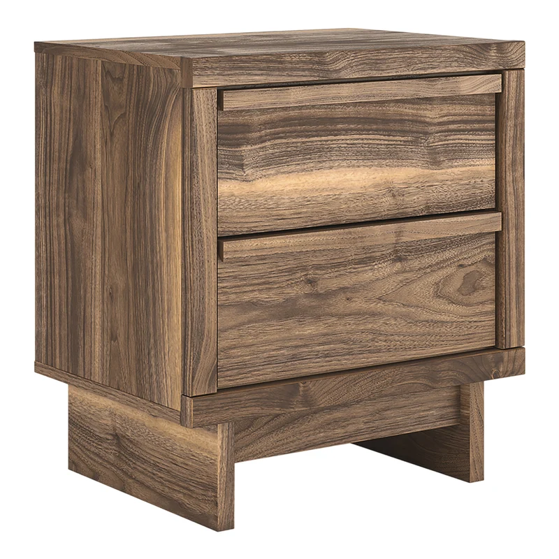 Table de chevet à 2 tiroirs en bois/MDF brun noyer - Chirason