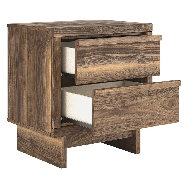 Table de chevet à 2 tiroirs en bois/MDF brun noyer - Chirason