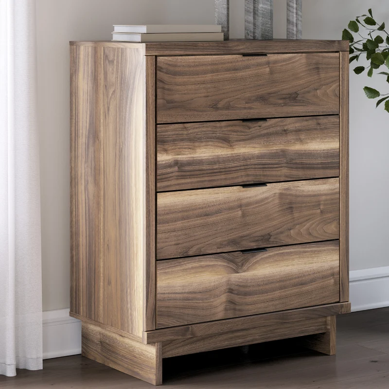 Commode à 4 tiroirs en bois/MDF brun noyer - Chirason