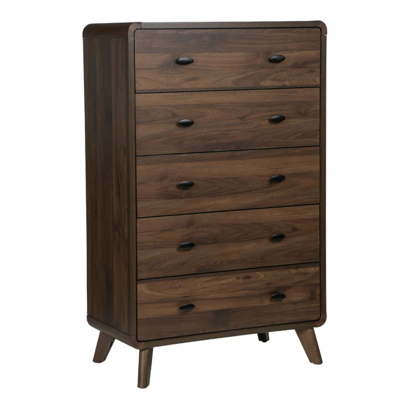 Commode à 5 tiroirs en bois/MDF brun noyer - I 5234