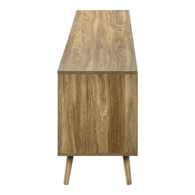 Meuble de télévision en bois/MDF noyer clair avec 3 portes en jonc de mer - I 2793
