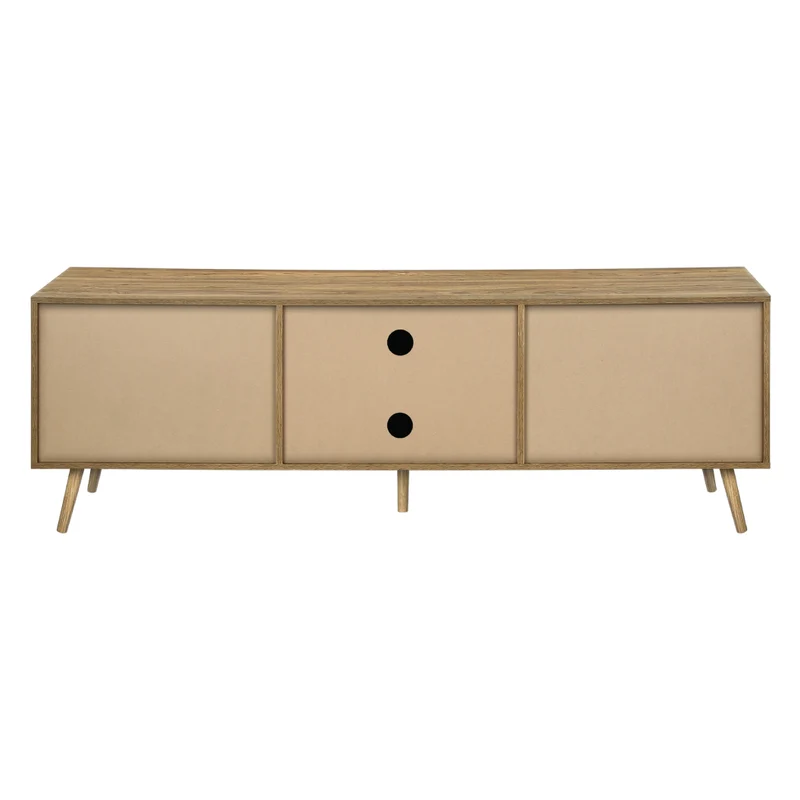 Meuble de télévision en bois/MDF noyer clair avec 3 portes en jonc de mer - I 2793