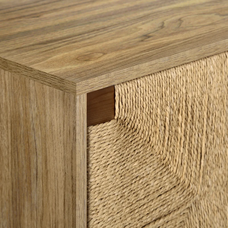Meuble de télévision en bois/MDF noyer clair avec 3 portes en jonc de mer - I 2793