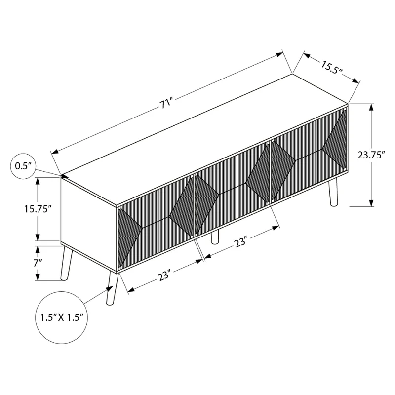 Meuble de télévision en bois/MDF noyer clair avec 3 portes en jonc de mer - I 2793