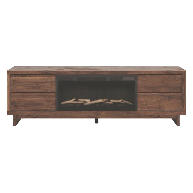 Meuble de télévision XL en bois/MDF brun avec foyer électrique - Zadilyn