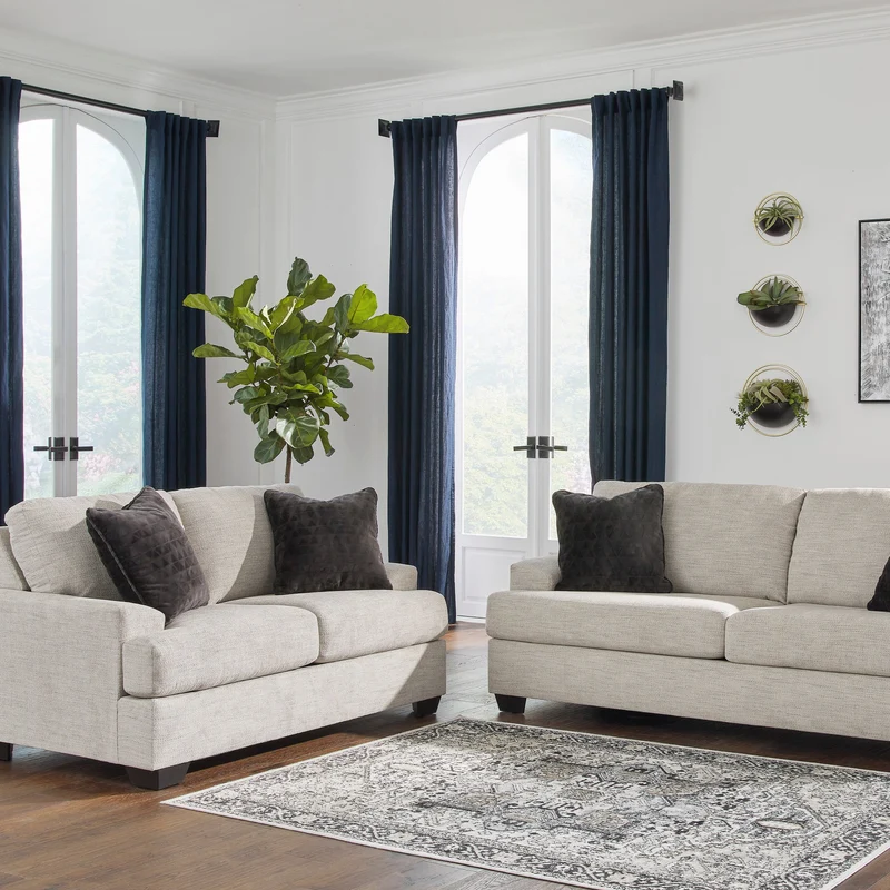 Causeuse en tissu beige pâle avec coussins - Vayda