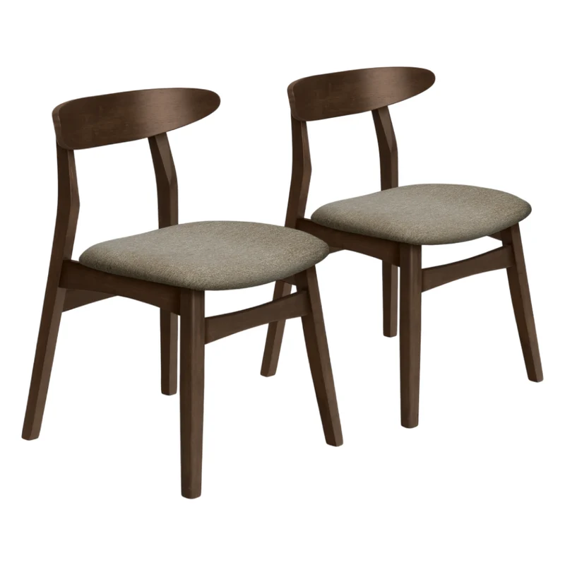 Ensemble de 2 chaises de salle à manger en bois brun avec assise rembourrée en tissu beige - I 1365
