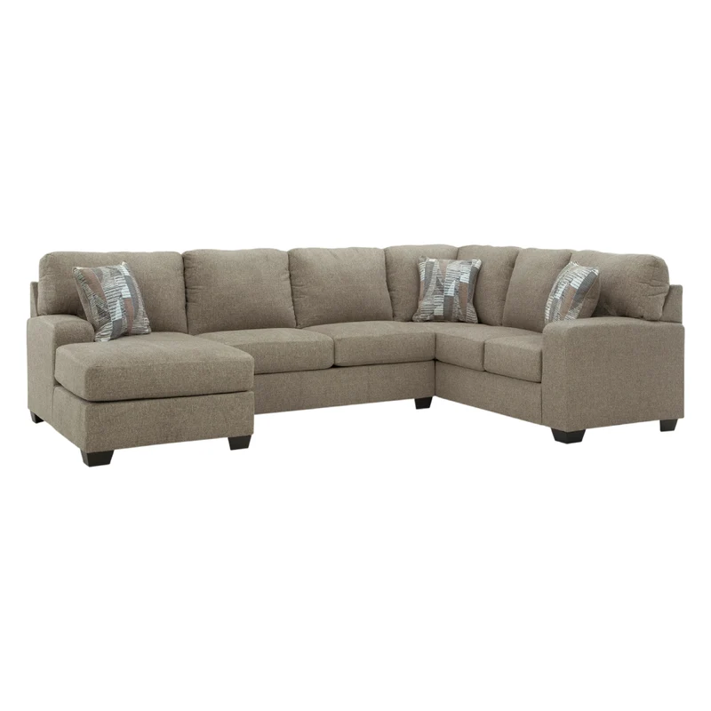 Sectionnel 3 pièces en tissu beige avec chaise longue et coussins - Newellen