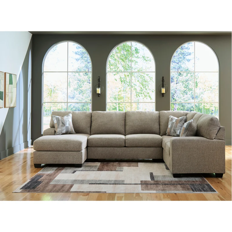 Sectionnel 3 pièces en tissu beige avec chaise longue et coussins - Newellen