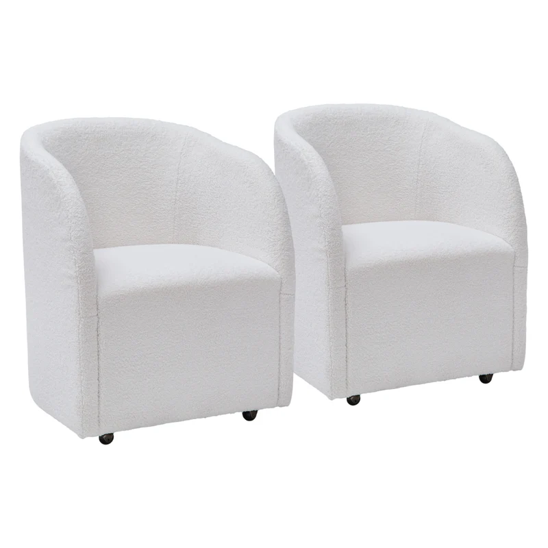 Ensemble de 2 chaises de salle à manger rembourrées en tissu bouclé ivoire - Rowanbeck