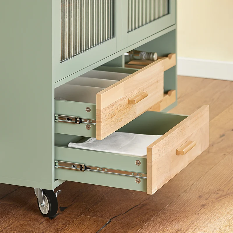 SoBuy FKW114-GR Ìlot Central Cuisine Mobile Vert Sauge – Bar à Vins, Plan Bois Massif, Rangement