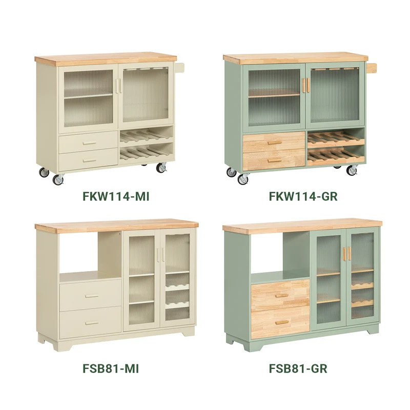 SoBuy FKW114-GR Ìlot Central Cuisine Mobile Vert Sauge – Bar à Vins, Plan Bois Massif, Rangement