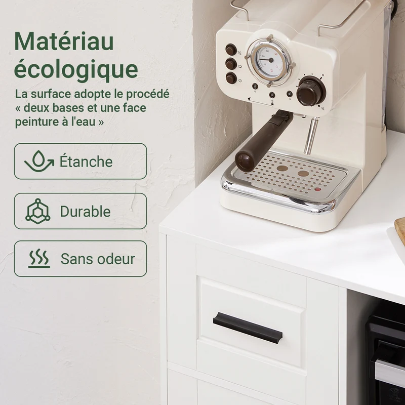 SoBuy FSB78-W Desserte de Cuisine à Roulettes – 3 Portes dont 1 en Verre, Tiroir et Gestion des Câbles, Blanc