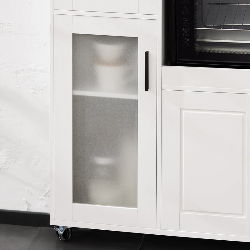 SoBuy FSB78-W Desserte de Cuisine à Roulettes – 3 Portes dont 1 en Verre, Tiroir et Gestion des Câbles, Blanc
