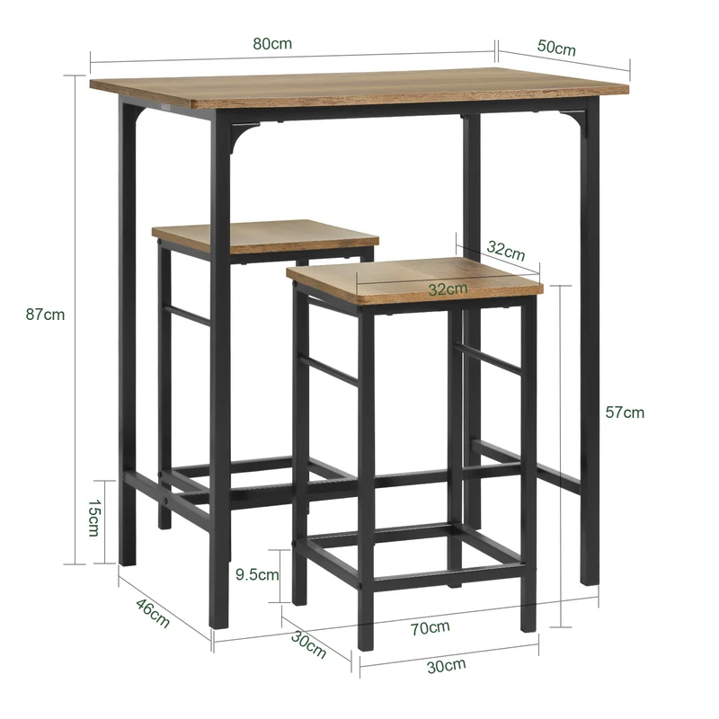 SoBuy OGT10-PF Lot Table et 2 Tabourets Ensemble Table de Bar Bistrot + 2 Chaises de Bar avec Repose-Pieds Table Haute Cuisine