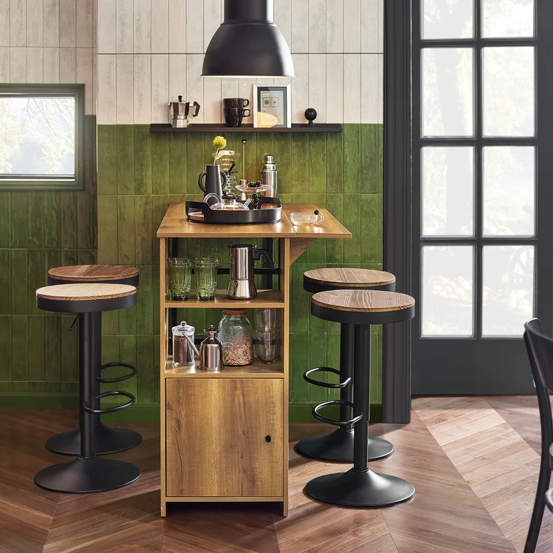 SoBuy FWT98-PF Table Haute Mange-Debout avec Plateau Extensible, Design Moderne, pour Cuisine et Salle à Manger, Design Fonctionnel – L120×P45/63×H95 cm
