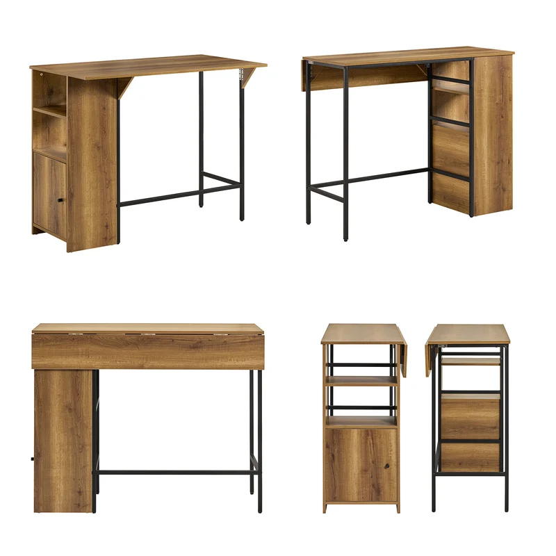 SoBuy FWT98-PF Table Haute Mange-Debout avec Plateau Extensible, Design Moderne, pour Cuisine et Salle à Manger, Design Fonctionnel – L120×P45/63×H95 cm