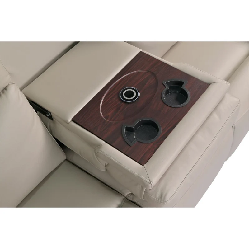 Sectionnel inclinable aspect cuir avec table centrale rabattable & chaise longue - Prague