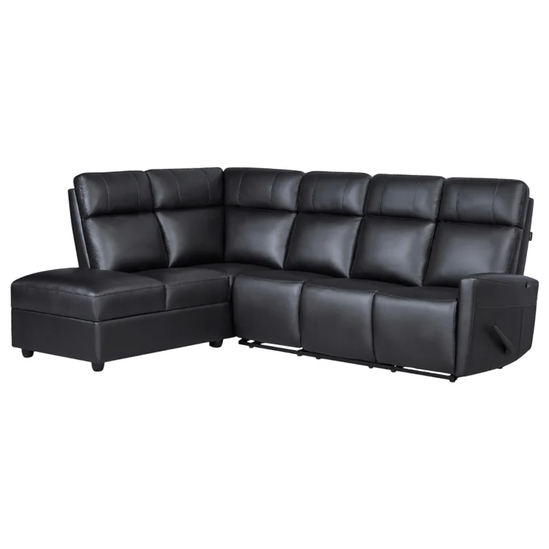 Sectionnel inclinable aspect cuir avec table centrale rabattable & chaise longue - Prague