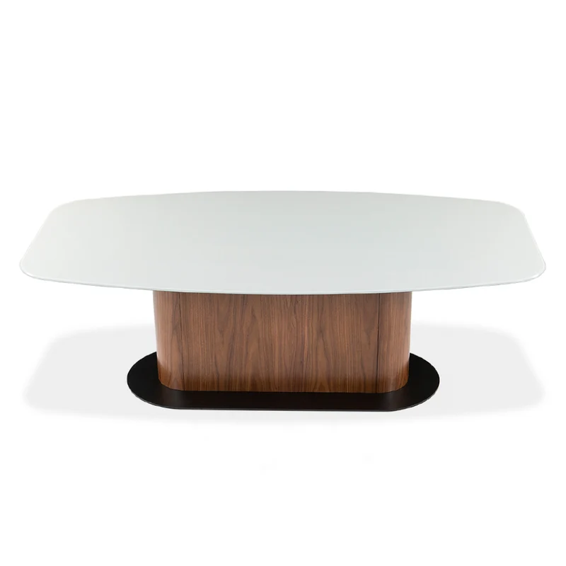 Table de salle à manger rectangulaire avec contour arrondi en verre et en bois - Luciano