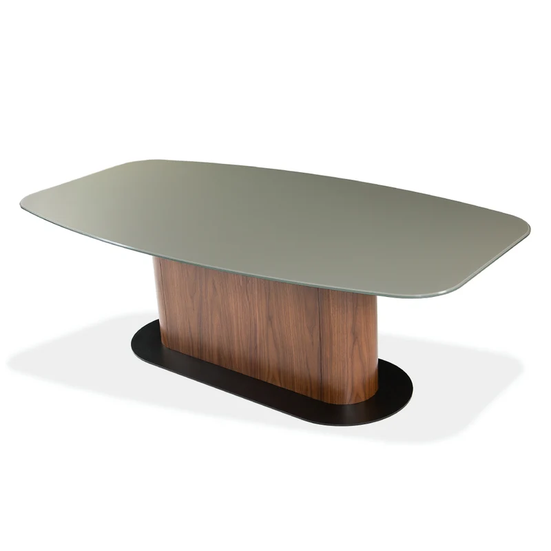 Table de salle à manger rectangulaire avec contour arrondi en verre et en bois - Luciano