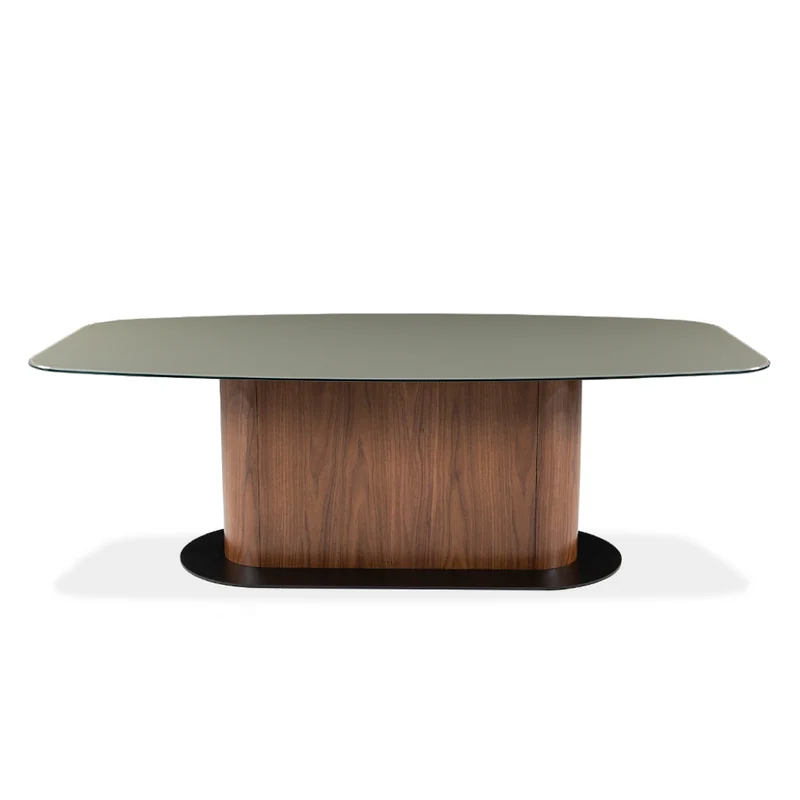 Table de salle à manger rectangulaire avec contour arrondi en verre et en bois - Luciano