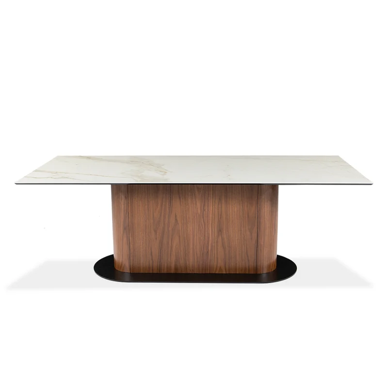 Table de salle à manger rectangulaire en céramique et en bois - Luciano