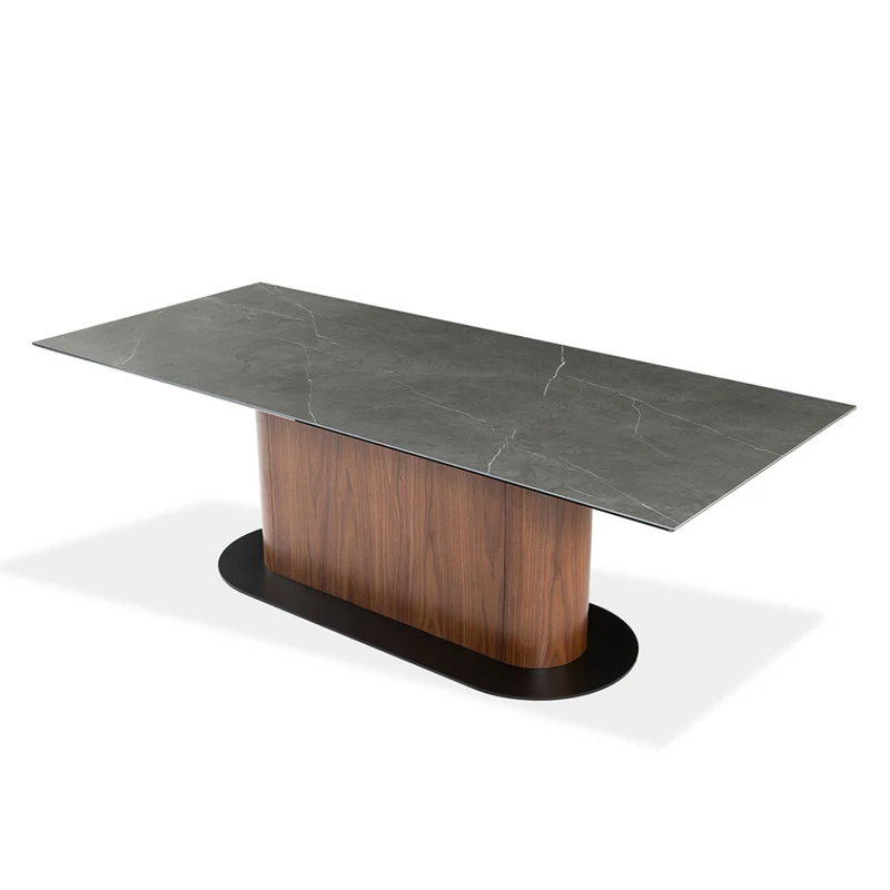 Table de salle à manger rectangulaire en céramique et en bois - Luciano