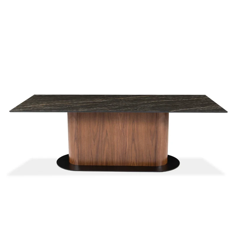 Table de salle à manger rectangulaire en céramique et en bois - Luciano
