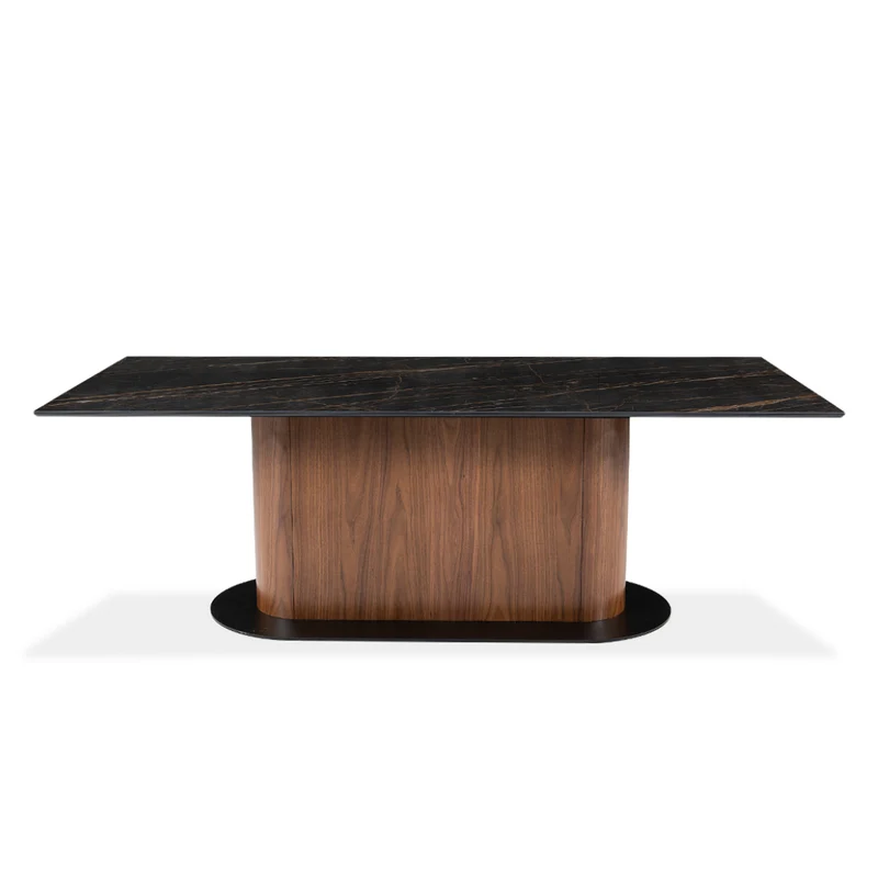 Table de salle à manger rectangulaire en céramique et en bois - Luciano