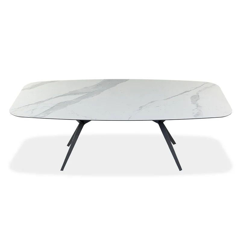 Table de salle à manger rectangulaire avec contour arrondi en céramique et métal - Urby