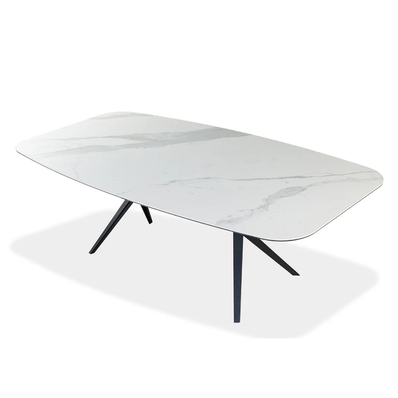 Table de salle à manger rectangulaire avec contour arrondi en céramique et métal - Urby