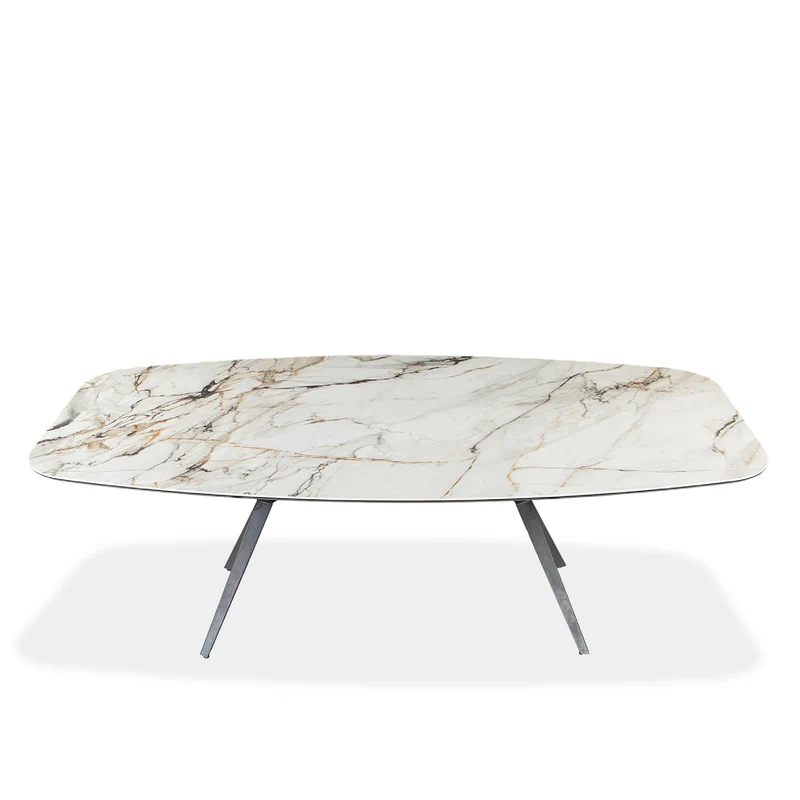 Table de salle à manger rectangulaire avec contour arrondi en céramique et métal - Urby