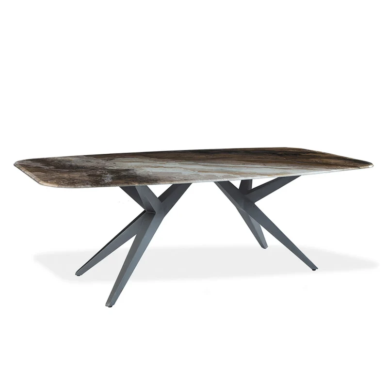 Table de salle à manger rectangulaire avec contour arrondi en verre et métal - Jack