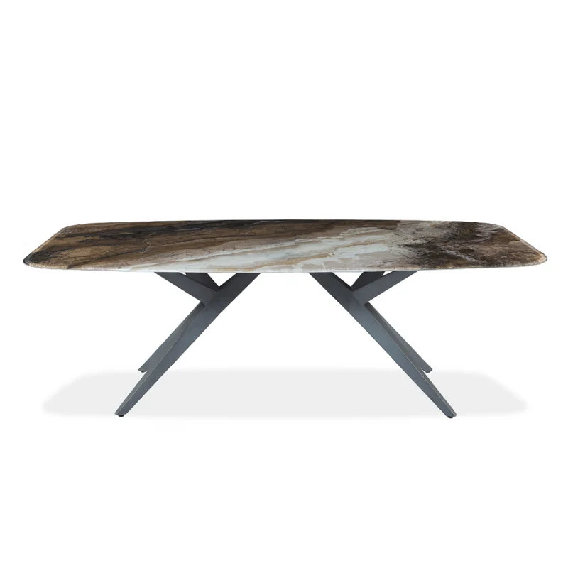 Table de salle à manger rectangulaire avec contour arrondi en verre et métal - Jack