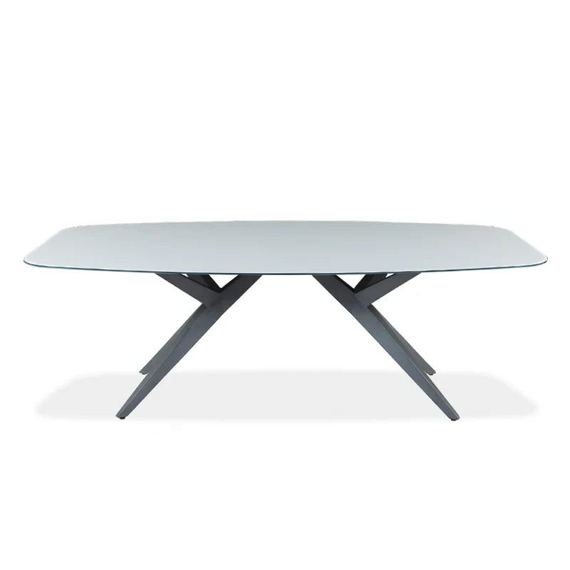 Table de salle à manger rectangulaire avec contour arrondi en verre et métal - Jack