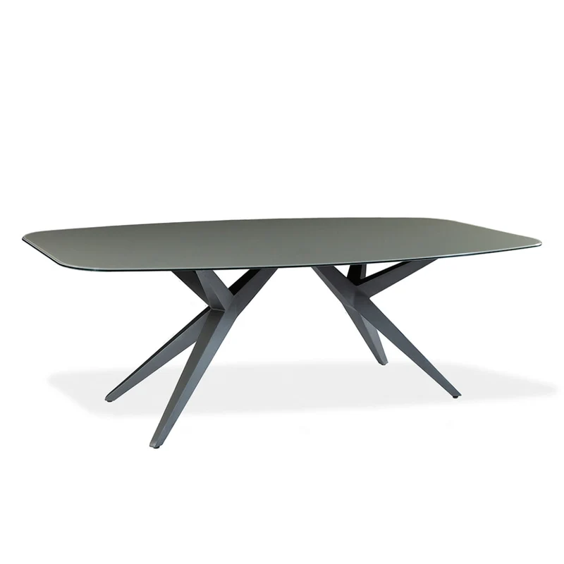 Table de salle à manger rectangulaire avec contour arrondi en verre et métal - Jack