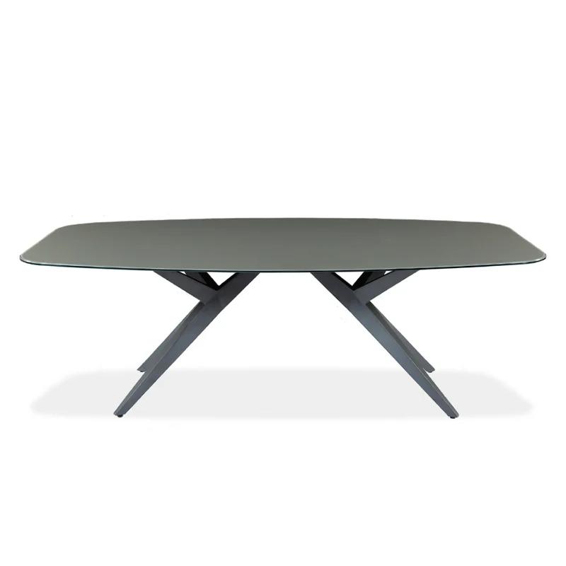 Table de salle à manger rectangulaire avec contour arrondi en verre et métal - Jack
